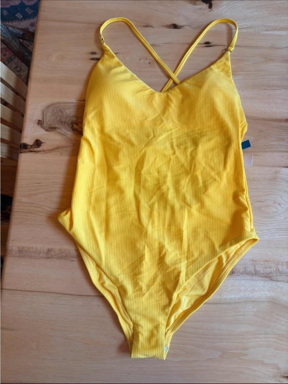 NWT Lucky Brand Sunny Yellow Ribbed One-Piece Swimsuit Sz M